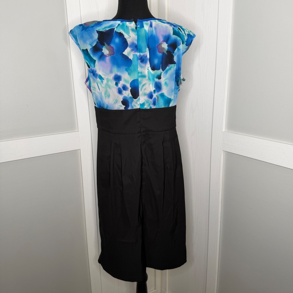 AGB Dress Women Size 12 Black Blue Floral Watercolor Cap Sleeve Empire Waist - Picture 5 of 8